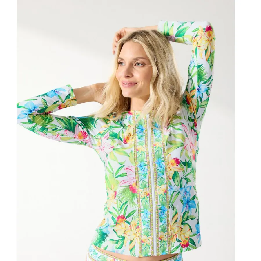Tommy Bahama Full Zip Long Sleeve Rashguard SS500416 - Orchid Garden White
