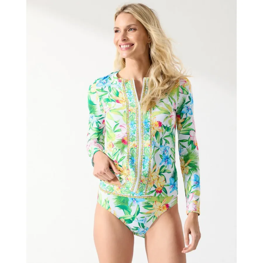 Tommy Bahama Full Zip Long Sleeve Rashguard SS500416 - Orchid Garden White