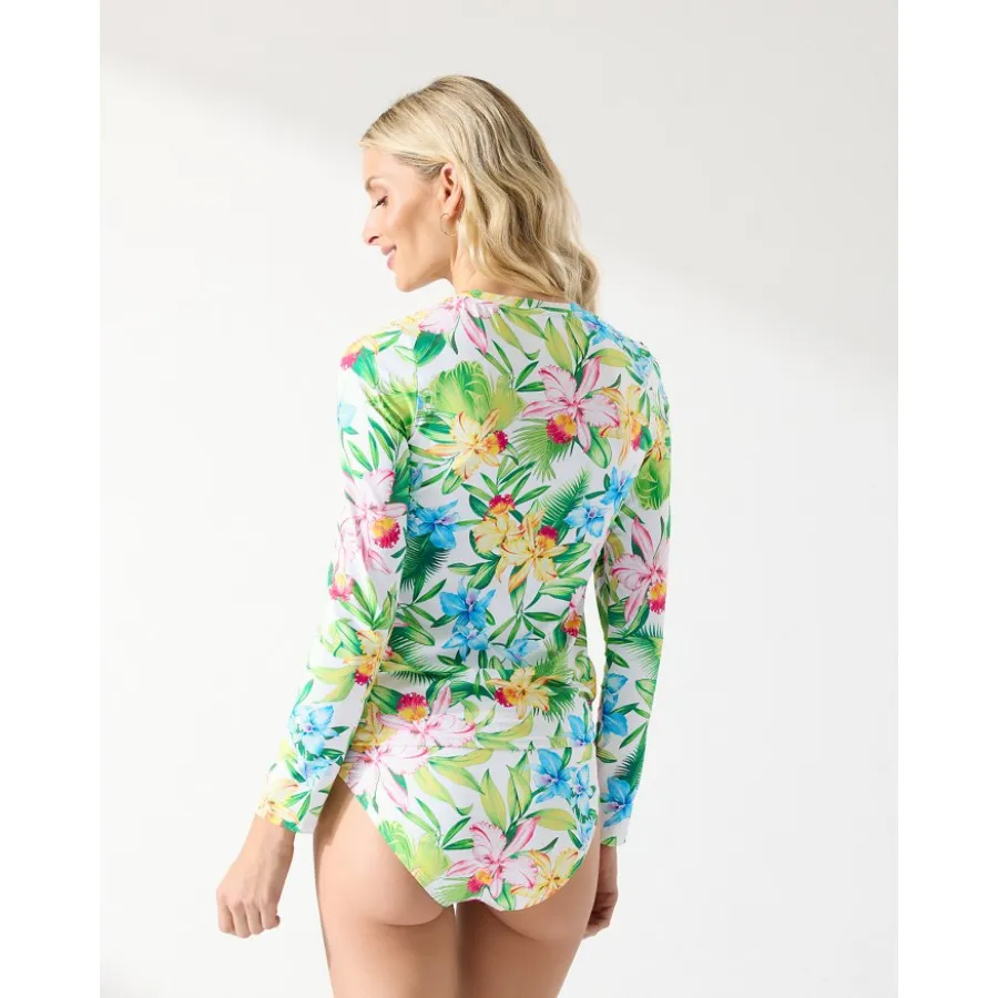Tommy Bahama Full Zip Long Sleeve Rashguard SS500416 - Orchid Garden White