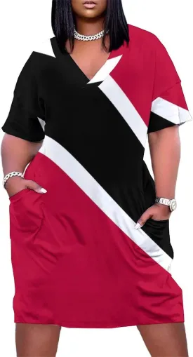 Trinidad and Tobago Flag Plus Size Dress for Women Long Summer Top Casual Casual T-Shirt Swing Dress Look Thin XL