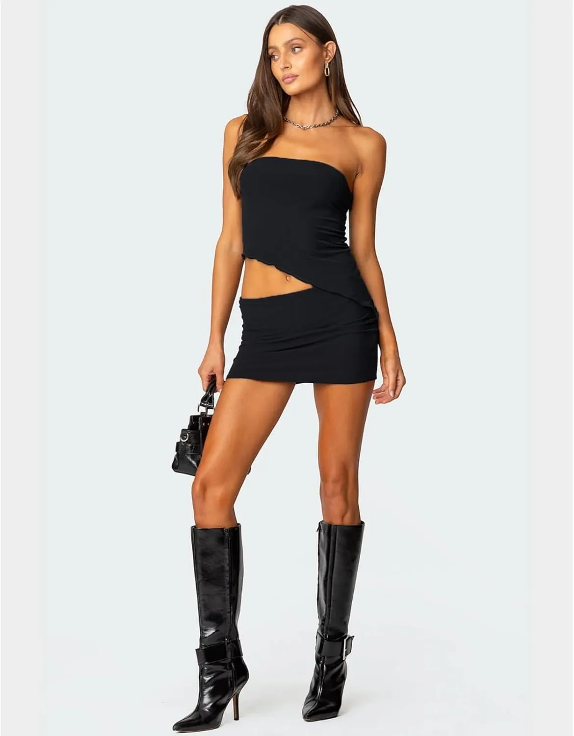 Two Piece Skirt Set for Women Summer Asymmetrical Mesh Strapless Tube Tops Mini Skirt Set Going Out Outfits