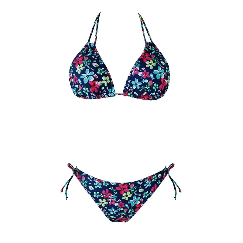 Upopby 2022 Sexy Floral Print String Bikini Halter Swimsuit