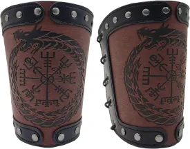 Viking Arm Bracer Embossed Fenrir Mjolnir Faux Leather Arm Armor Medieval Gauntlet Wristband Leather Arm Bracers