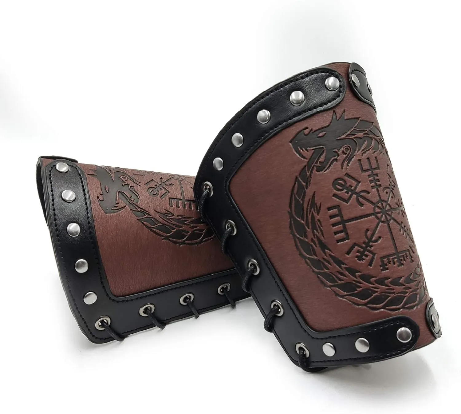 Viking Arm Bracer Embossed Fenrir Mjolnir Faux Leather Arm Armor Medieval Gauntlet Wristband Leather Arm Bracers
