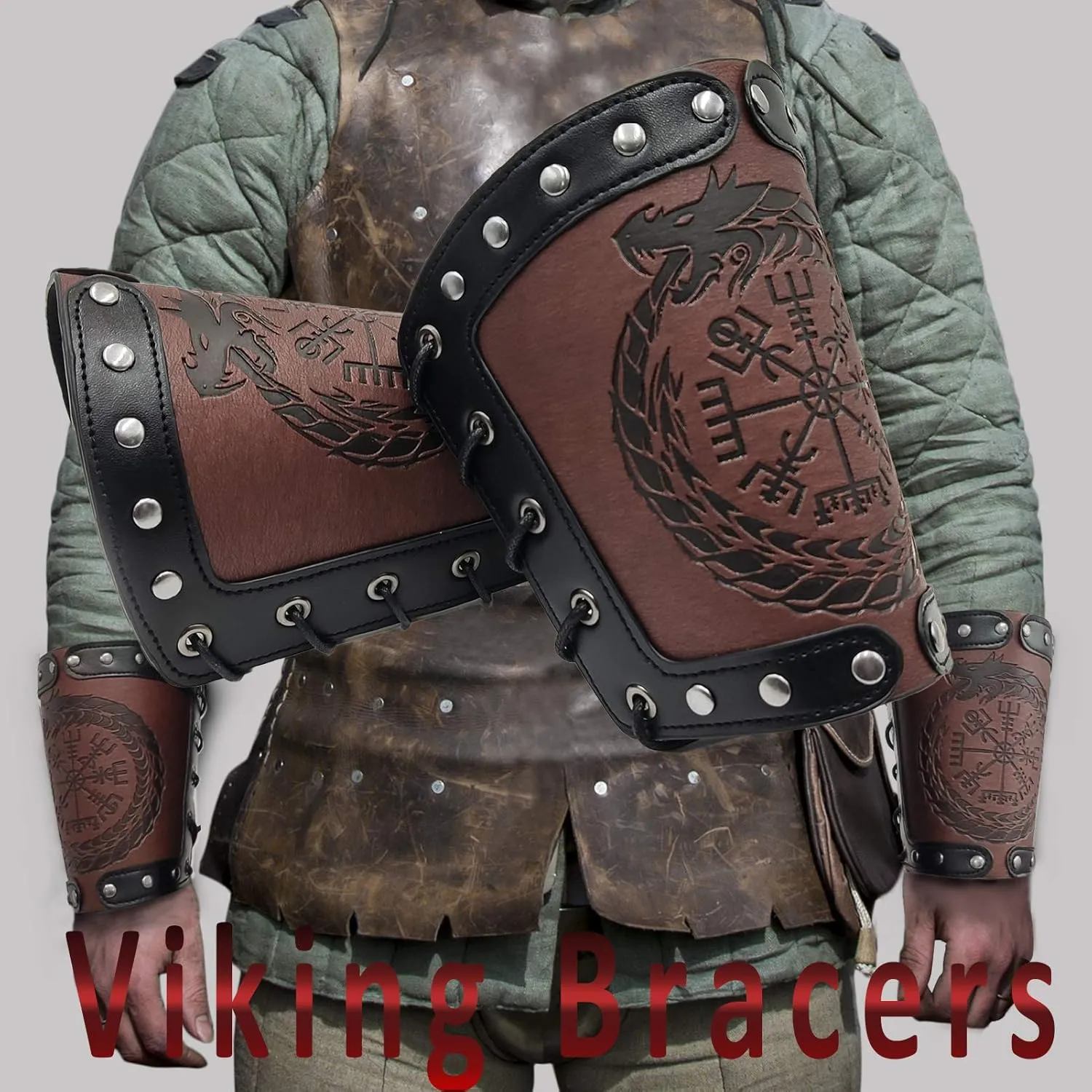 Viking Arm Bracer Embossed Fenrir Mjolnir Faux Leather Arm Armor Medieval Gauntlet Wristband Leather Arm Bracers