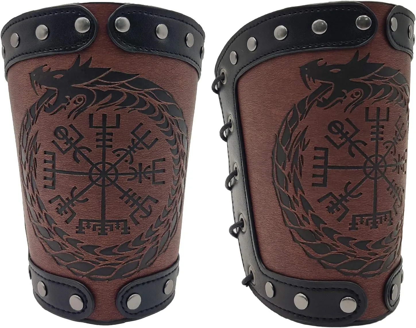 Viking Arm Bracer Embossed Fenrir Mjolnir Faux Leather Arm Armor Medieval Gauntlet Wristband Leather Arm Bracers