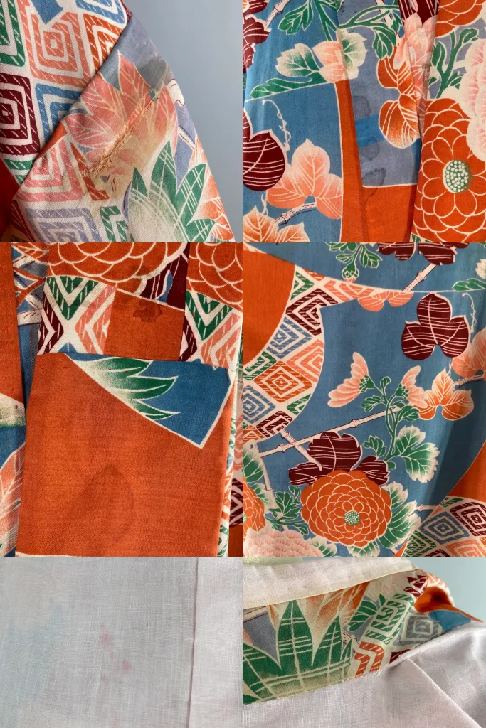 Vintage 1920s Orange & Blue Juban Kimono