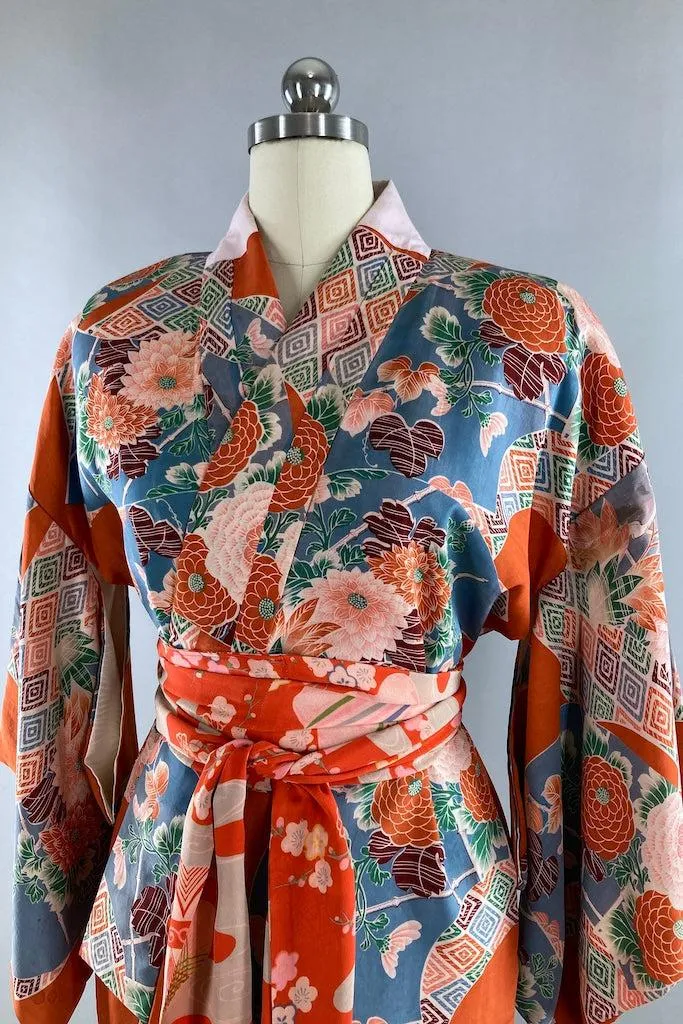Vintage 1920s Orange & Blue Juban Kimono