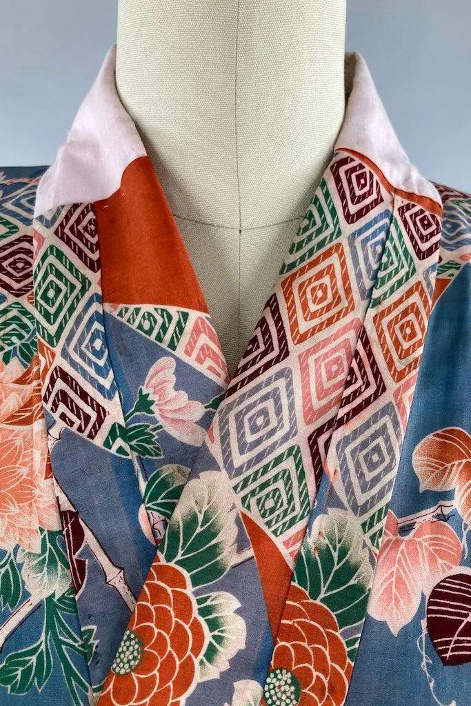 Vintage 1920s Orange & Blue Juban Kimono