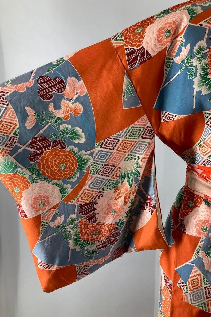 Vintage 1920s Orange & Blue Juban Kimono