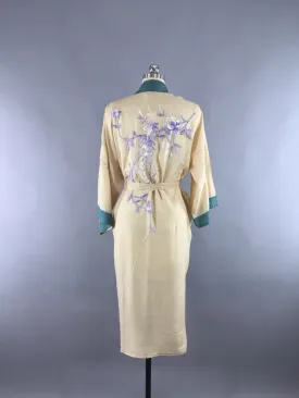 Vintage 1920s Silk Robe / Embroidered Wisteria