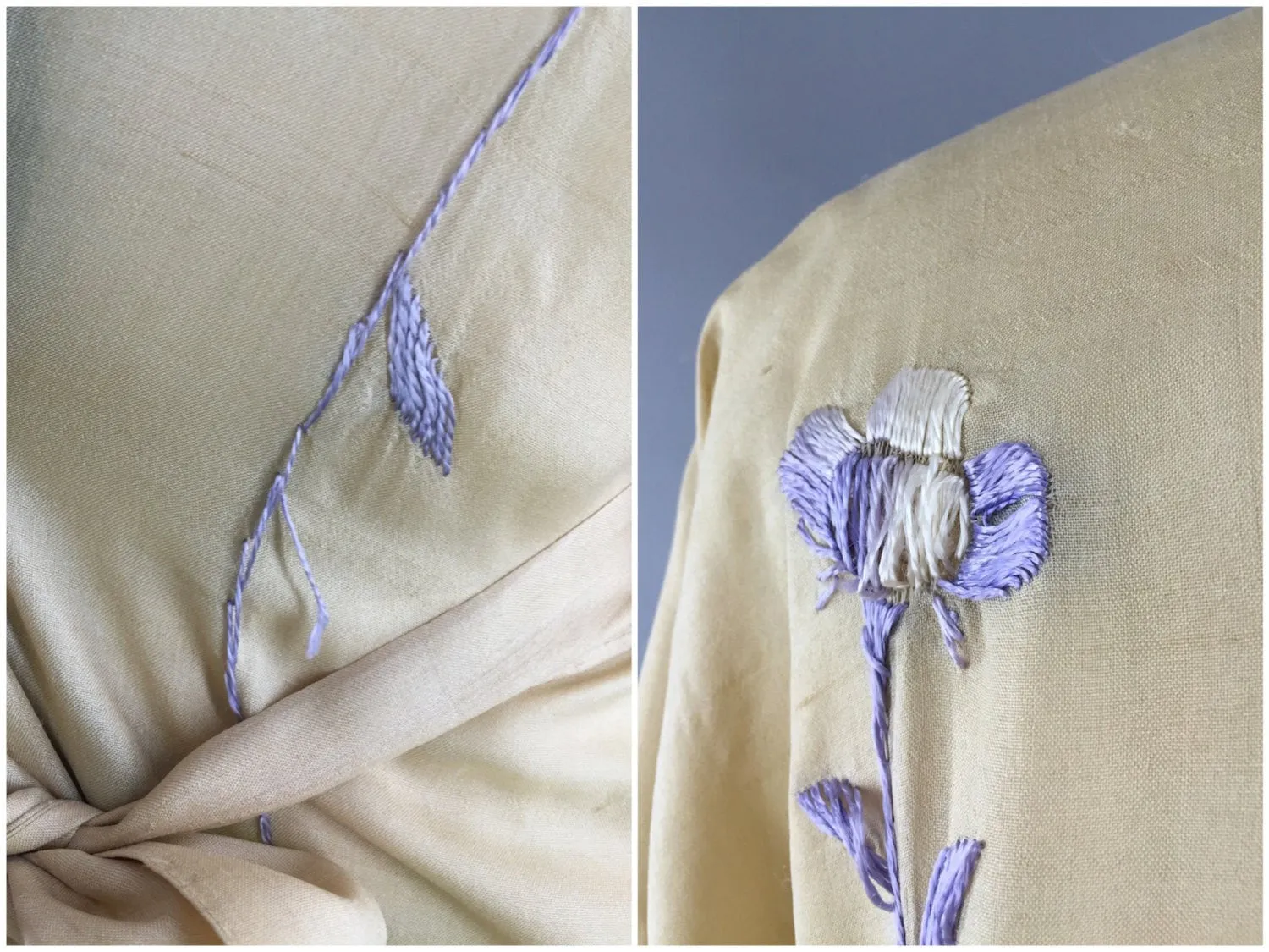 Vintage 1920s Silk Robe / Embroidered Wisteria