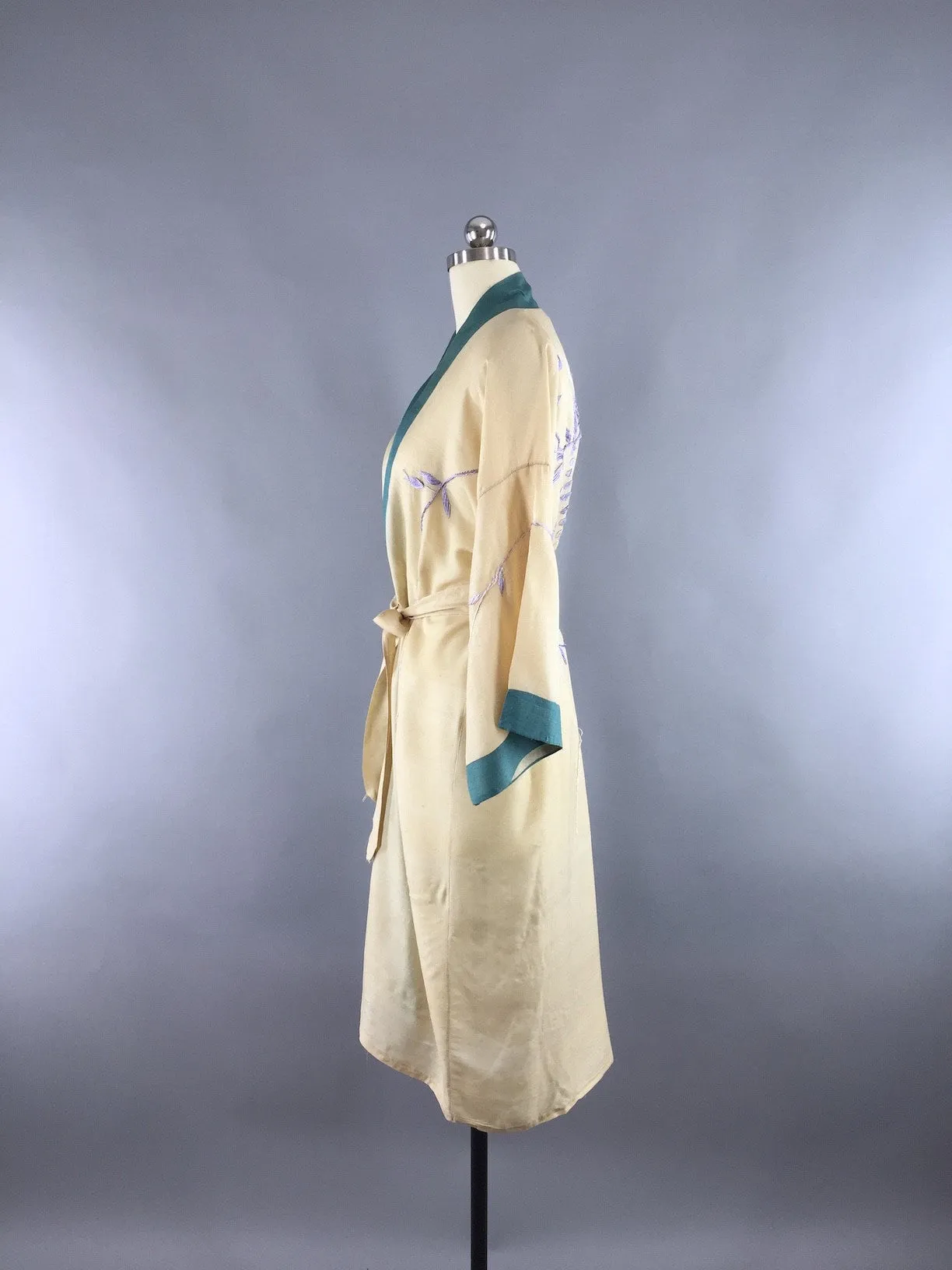 Vintage 1920s Silk Robe / Embroidered Wisteria
