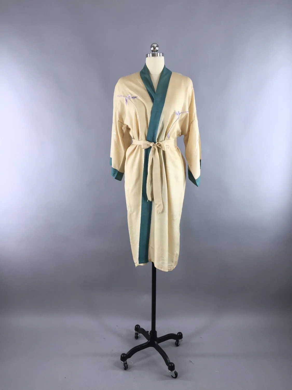 Vintage 1920s Silk Robe / Embroidered Wisteria