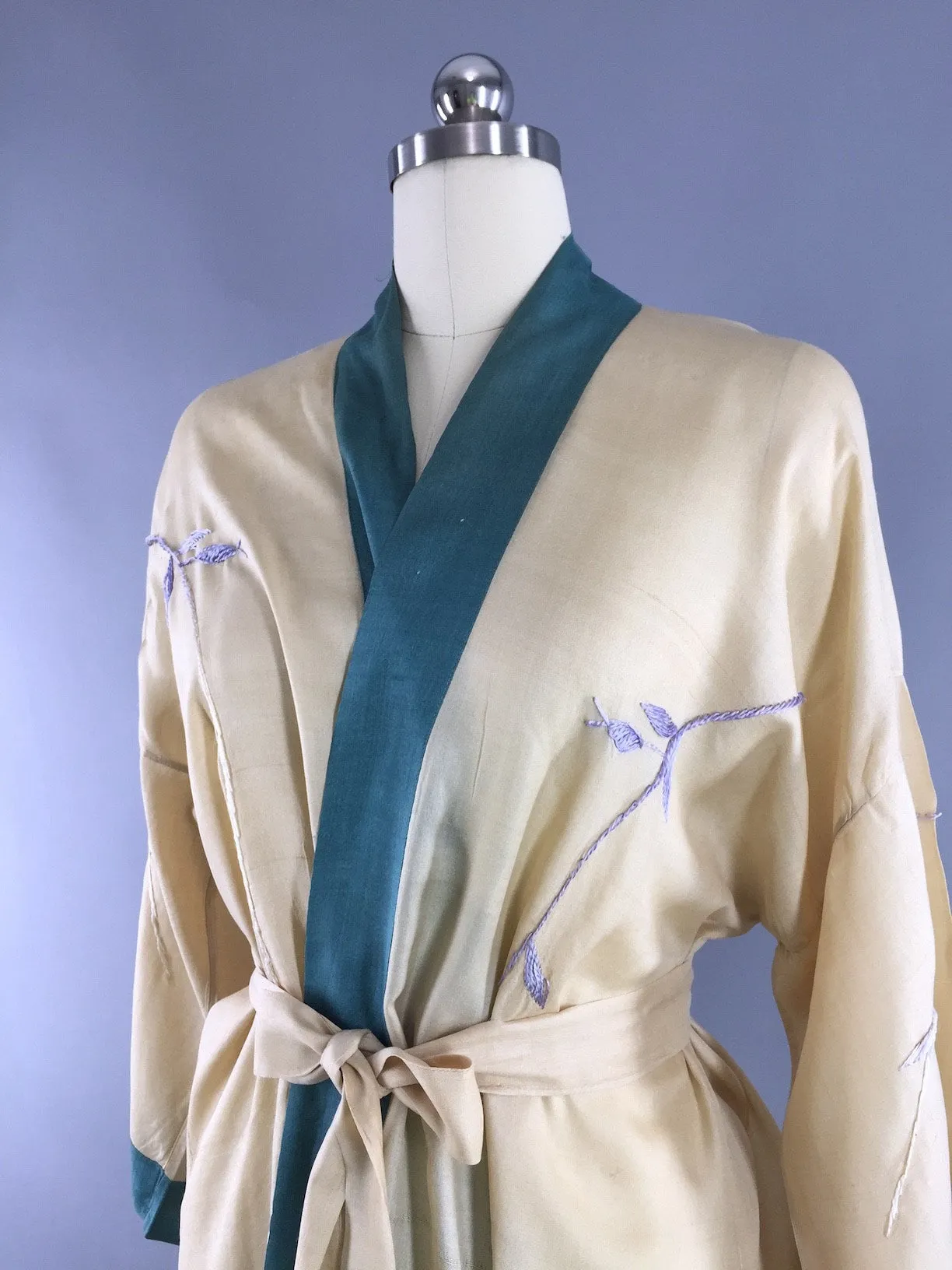 Vintage 1920s Silk Robe / Embroidered Wisteria