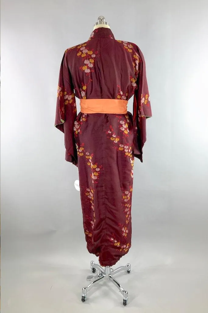 Vintage 1940s Maroon Abstract Floral Kimono