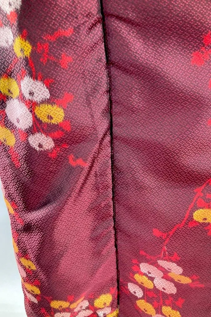 Vintage 1940s Maroon Abstract Floral Kimono