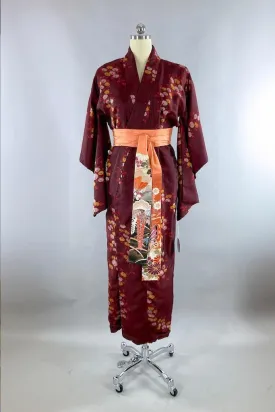 Vintage 1940s Maroon Abstract Floral Kimono