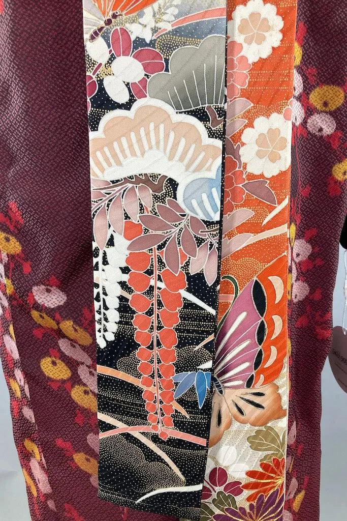 Vintage 1940s Maroon Abstract Floral Kimono