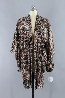 Vintage 1940s Silk Kimono Cardigan Jacket / Abstract Floral