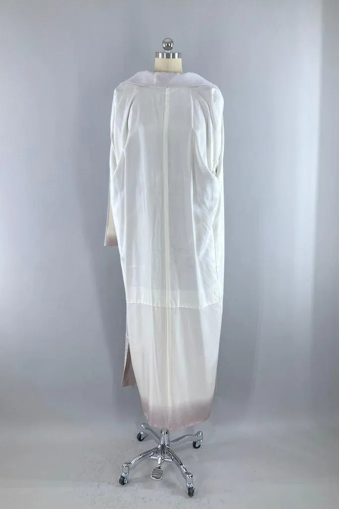 Vintage Grey Silk Floral Vases Kimono Robe