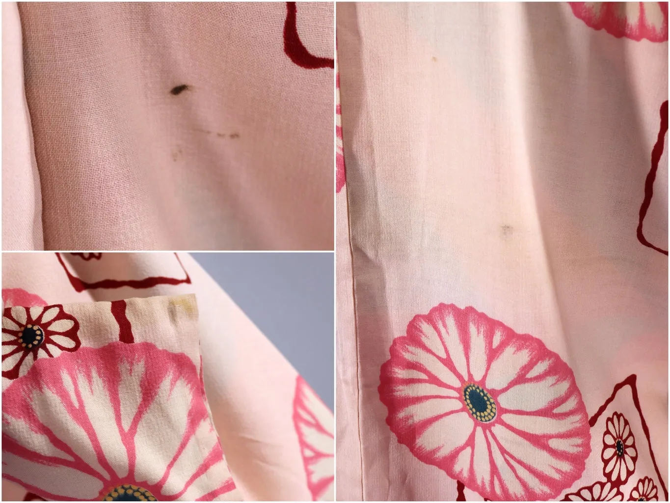 Vintage Kimono Cardigan / Pale Pastel Pink Mod Floral Print