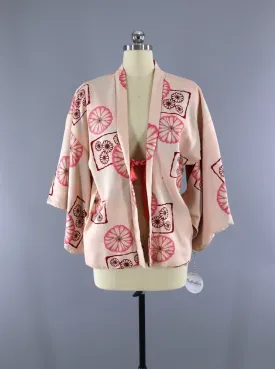 Vintage Kimono Cardigan / Pale Pastel Pink Mod Floral Print