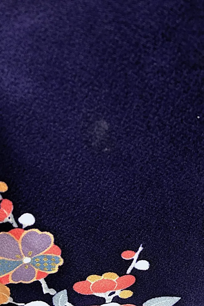 Vintage Navy Blue Floral Silk Kimono Robe
