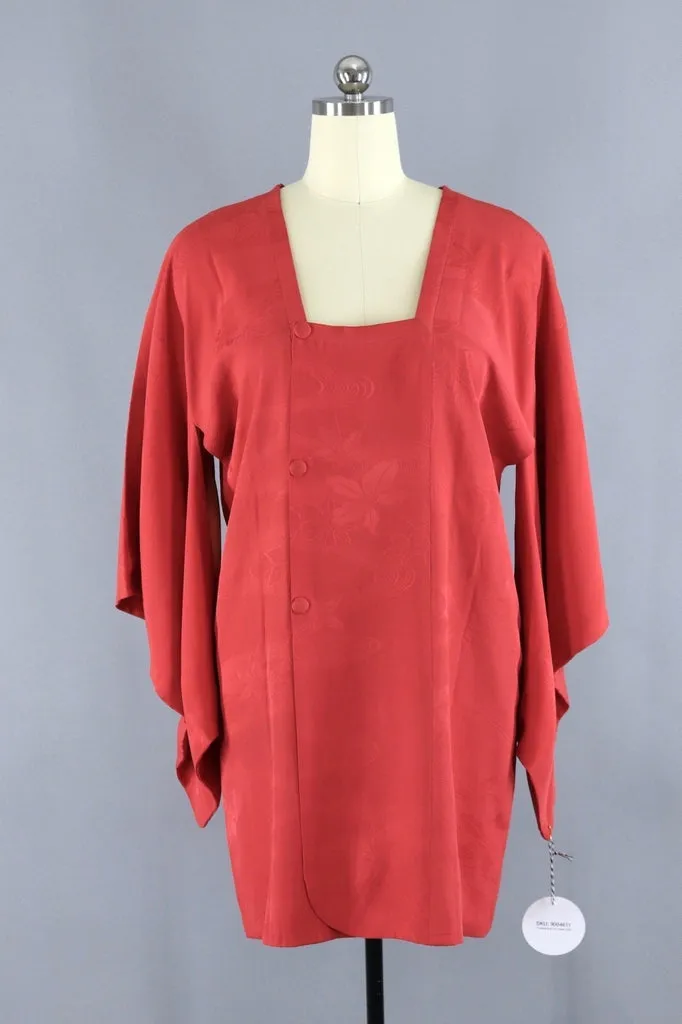 Vintage Silk Kimono Jacket in Red Floral