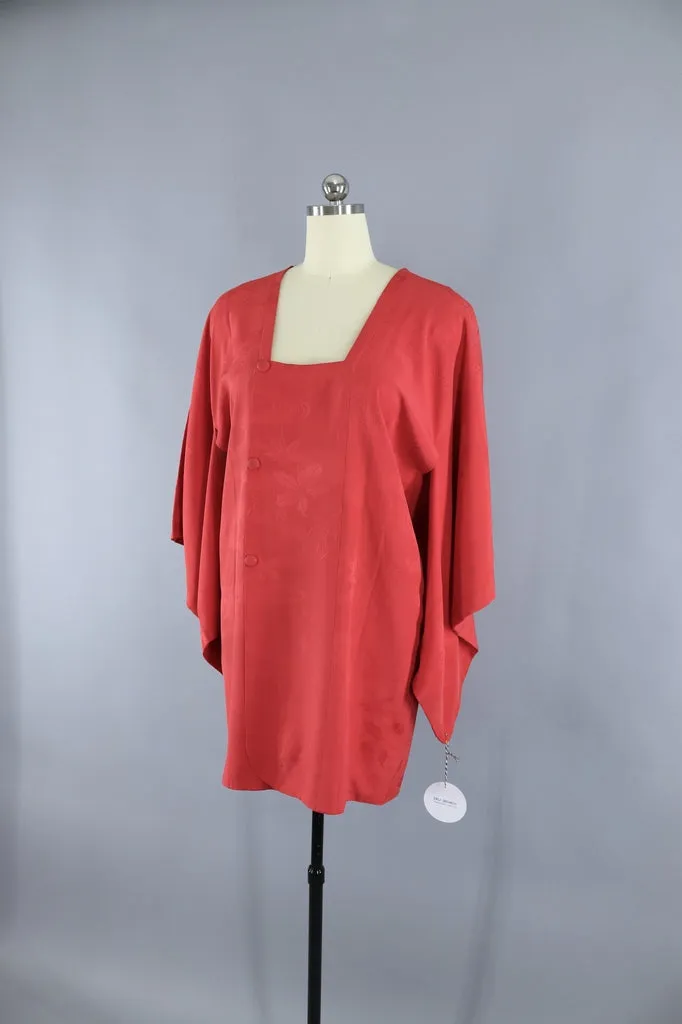 Vintage Silk Kimono Jacket in Red Floral