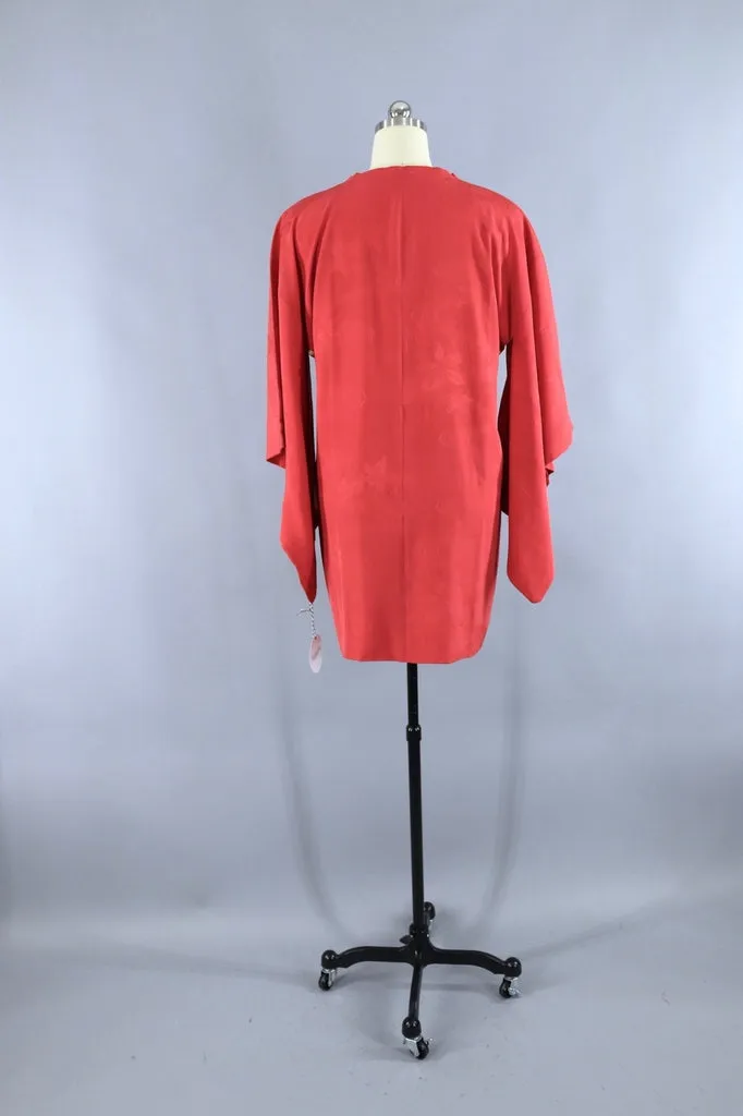 Vintage Silk Kimono Jacket in Red Floral