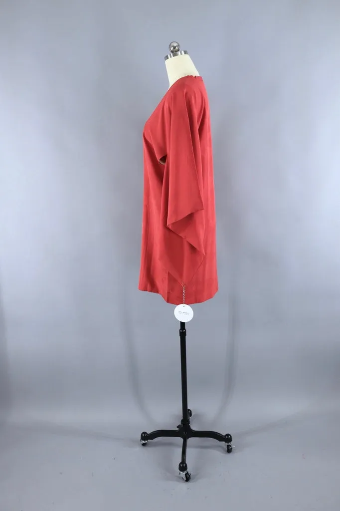 Vintage Silk Kimono Jacket in Red Floral