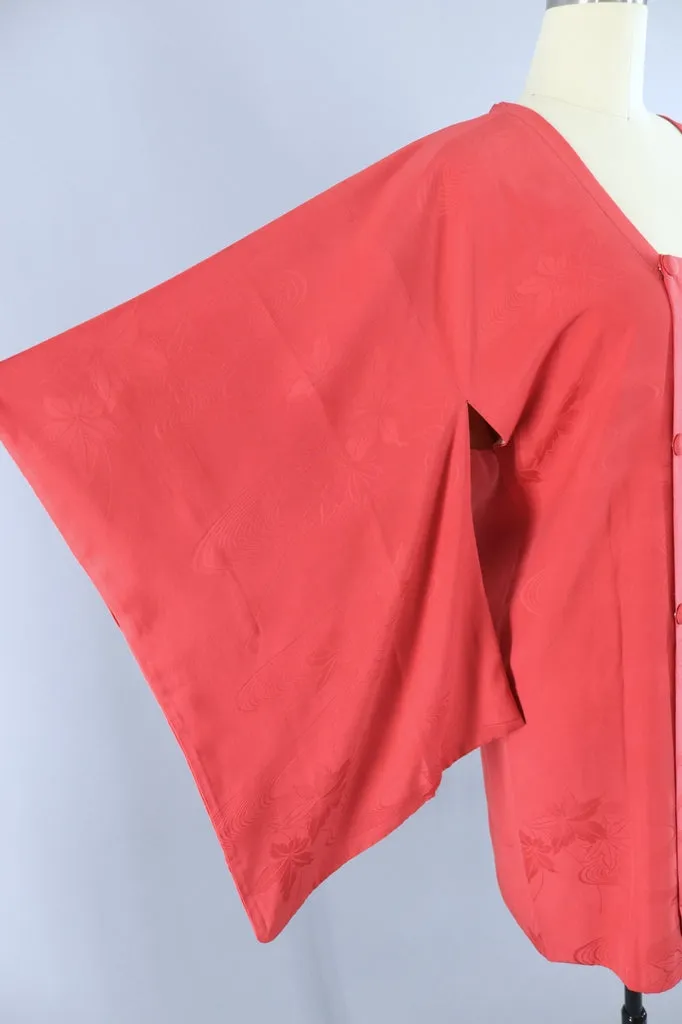 Vintage Silk Kimono Jacket in Red Floral