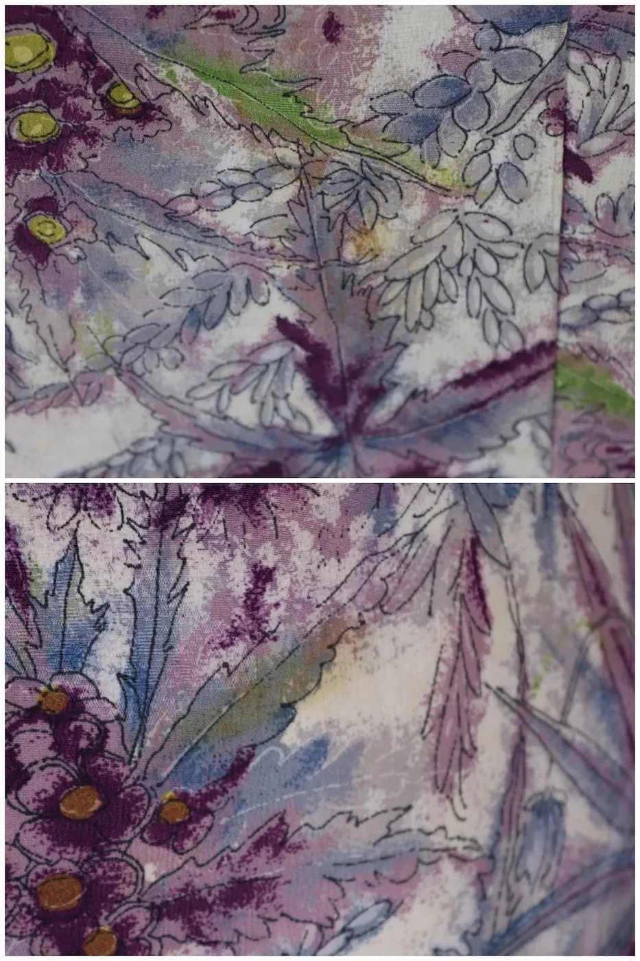 Vintage Silk Kimono Robe / Purple Floral Print