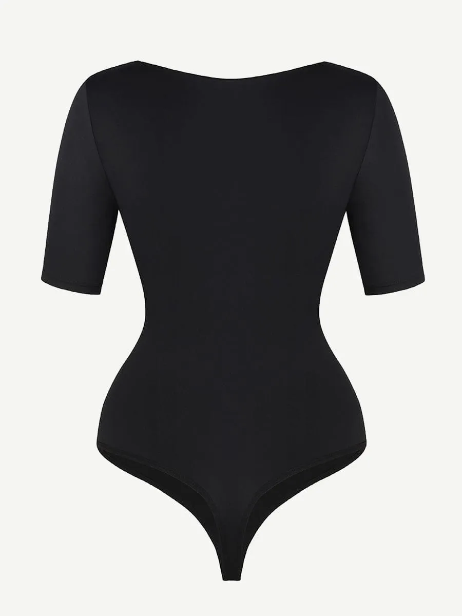 Wholesale Tank Top Tight Thong Bodysuit With A Slant Cut Collar And Half Sleeves