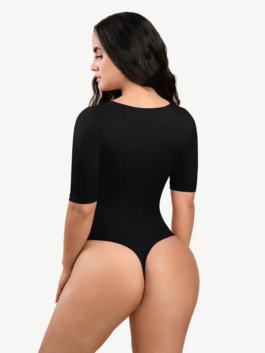 Wholesale Tank Top Tight Thong Bodysuit With A Slant Cut Collar And Half Sleeves