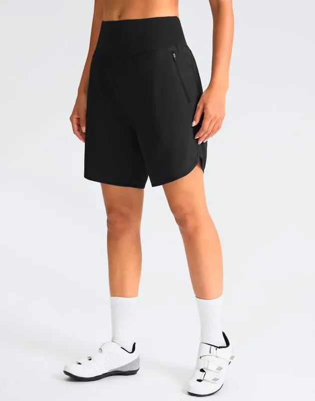 Women's Mountain Bike Shorts 4D Padded Cycling Shorts with Zipper Pockets High Waist Biking Riding Cycle Shorts