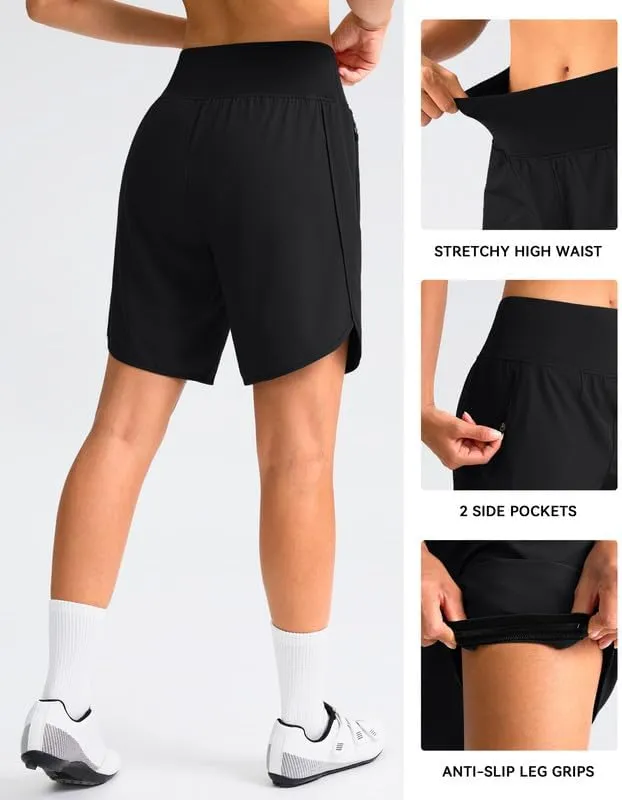 Women's Mountain Bike Shorts 4D Padded Cycling Shorts with Zipper Pockets High Waist Biking Riding Cycle Shorts