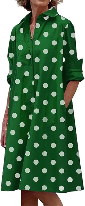 Womens Shirt Dress Rolled Long Sleeve Button Down Summer Dress Dressy Collared V Neck Mini Dresses Loose Casual Dresses