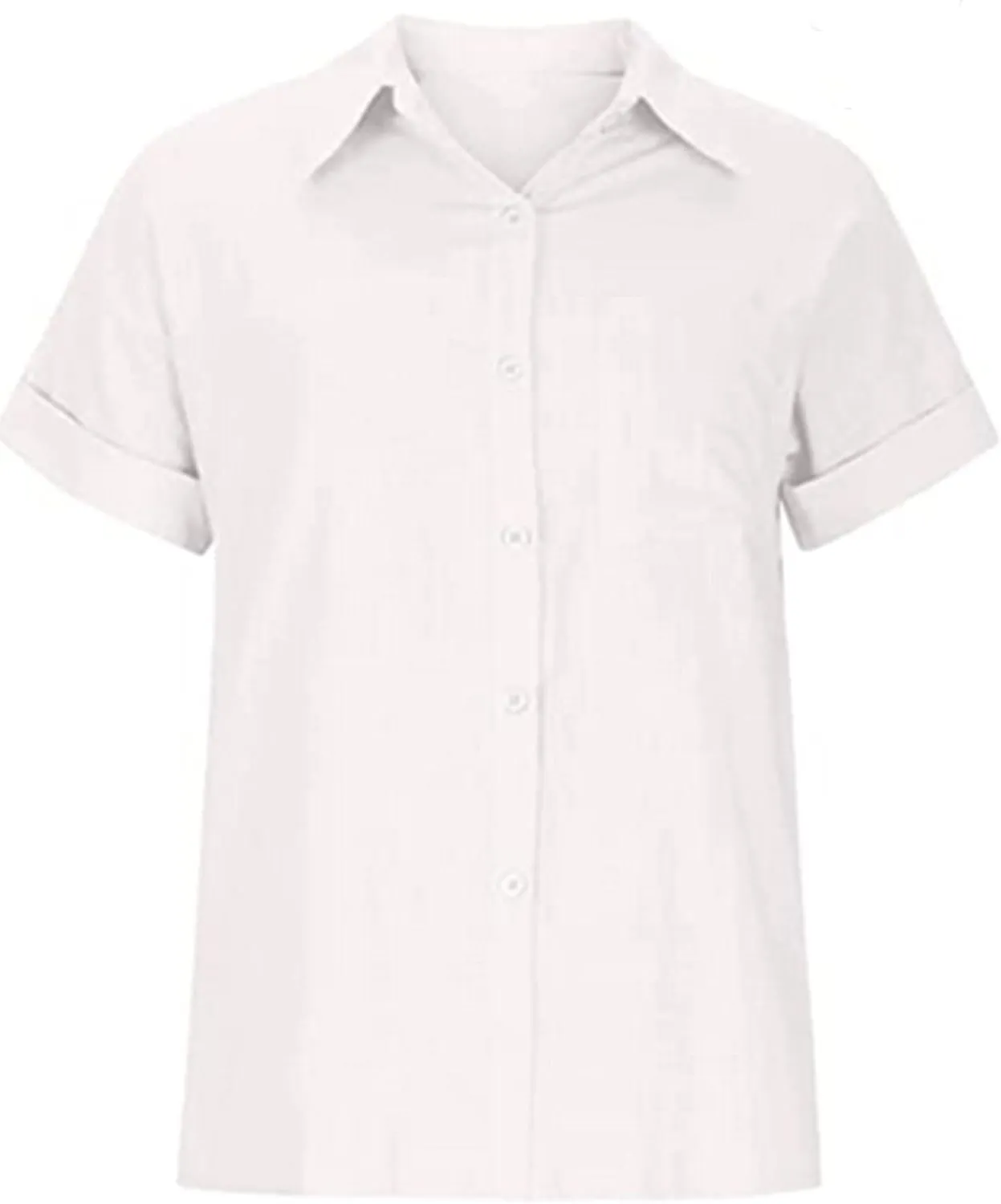 Womens Short Sleeve Cotton Button Down Up Shirt Collared V Neck Tops Shirts Blouses Dress for Women Western Wear