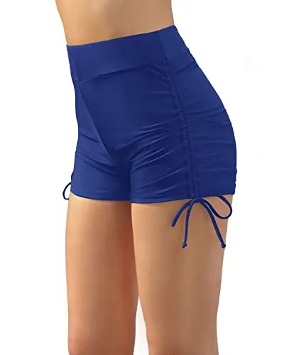 Women's Swim Shorts Tummy Control Boy Shorts High Waisted Swim Bottom-Blue