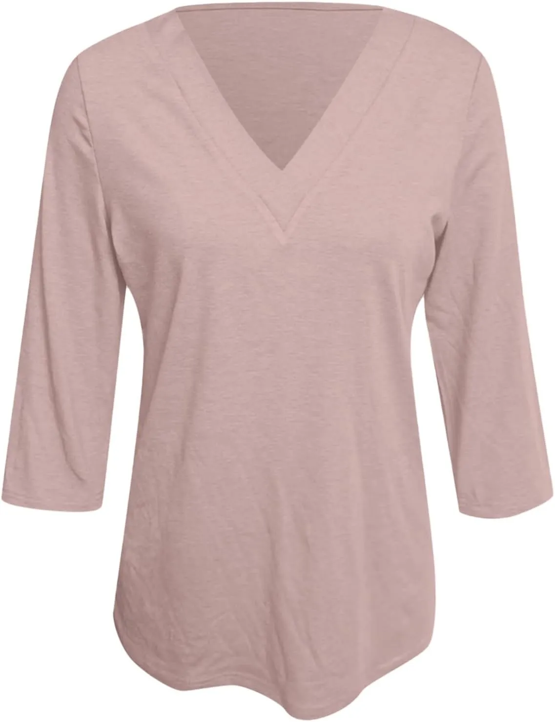 Women's V Neck 3/4 Sleeve Casual Tops Basic Solid Tees Loose Fit Summer Blouses Relaxed Tunic Shirts Daily Wear