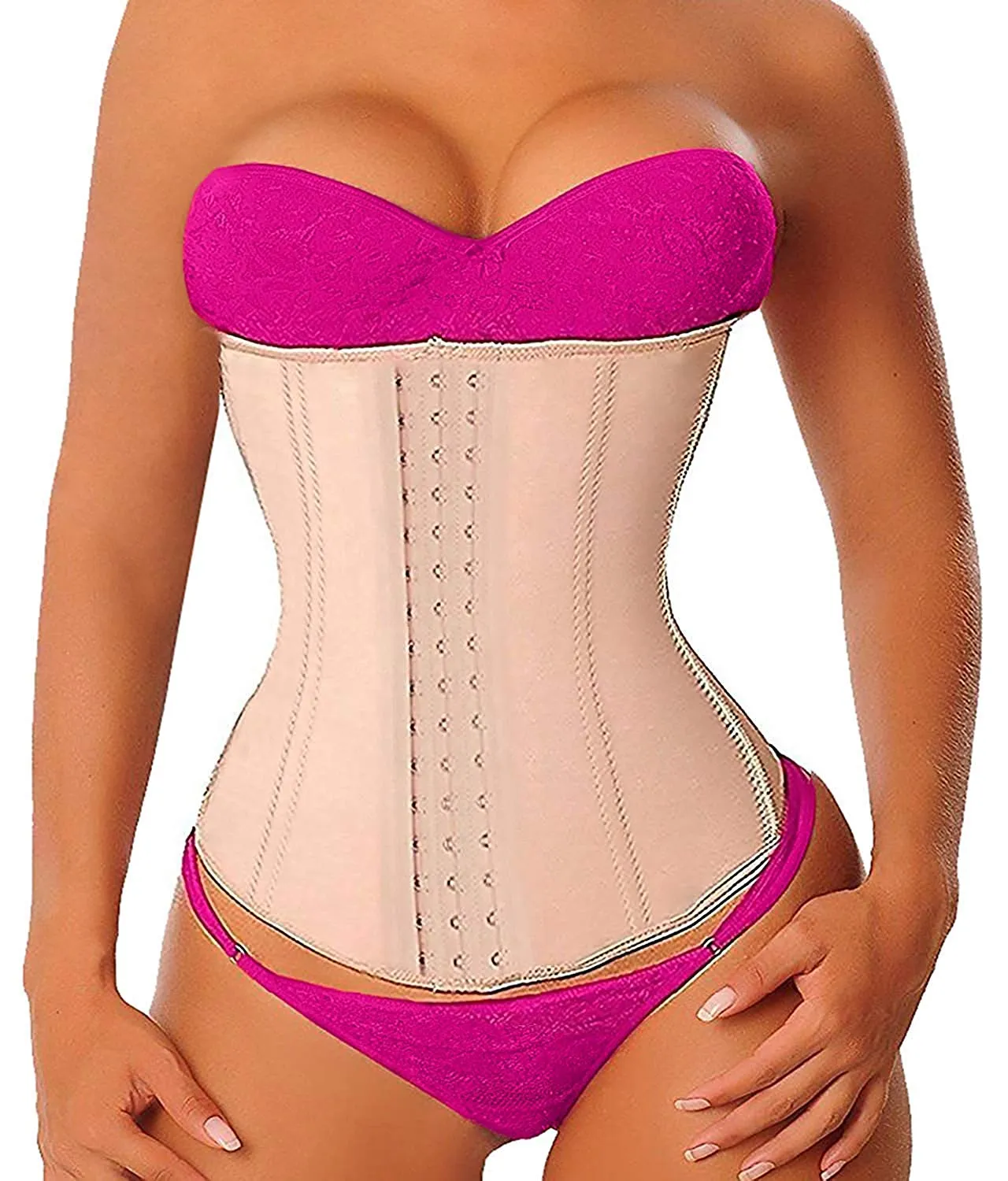 YIANNA Women Latex Long Torso Waist Trainer 9 Steel Bones 3 Row Hooks