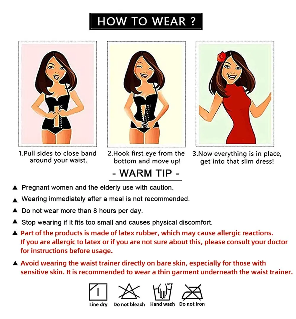 YIANNA Women Latex Long Torso Waist Trainer 9 Steel Bones 3 Row Hooks