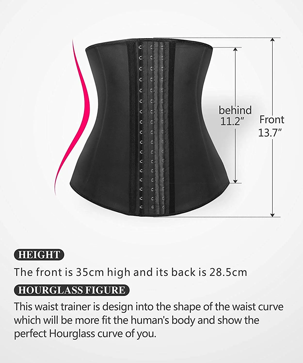 YIANNA Women Latex Long Torso Waist Trainer 9 Steel Bones 3 Row Hooks