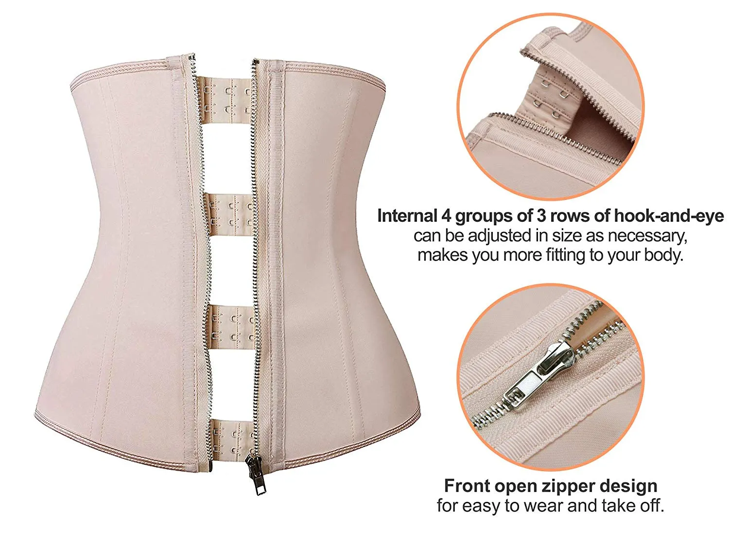 YIANNA Women Latex Zipper Waist Trainer Corsets 9 Steel Bones