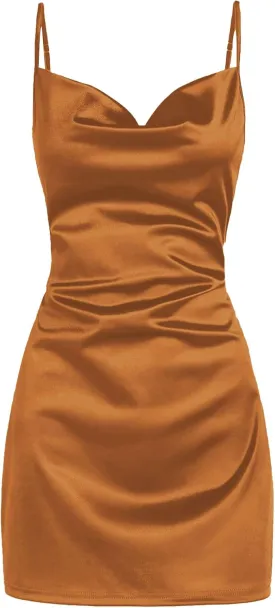 ZAFUL Women's Satin Sleeveless Spaghetti Strap Mini Dress Sexy Slip Cowl Neck Silky Cocktail Party Dresses