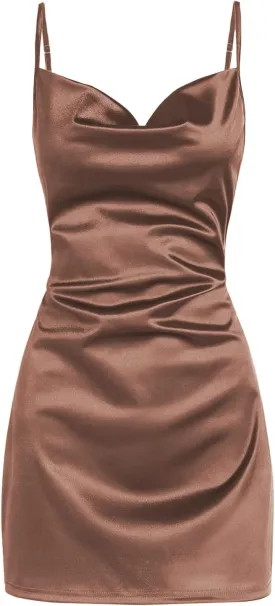 ZAFUL Women's Satin Sleeveless Spaghetti Strap Mini Dress Sexy Slip Cowl Neck Silky Cocktail Party Dresses
