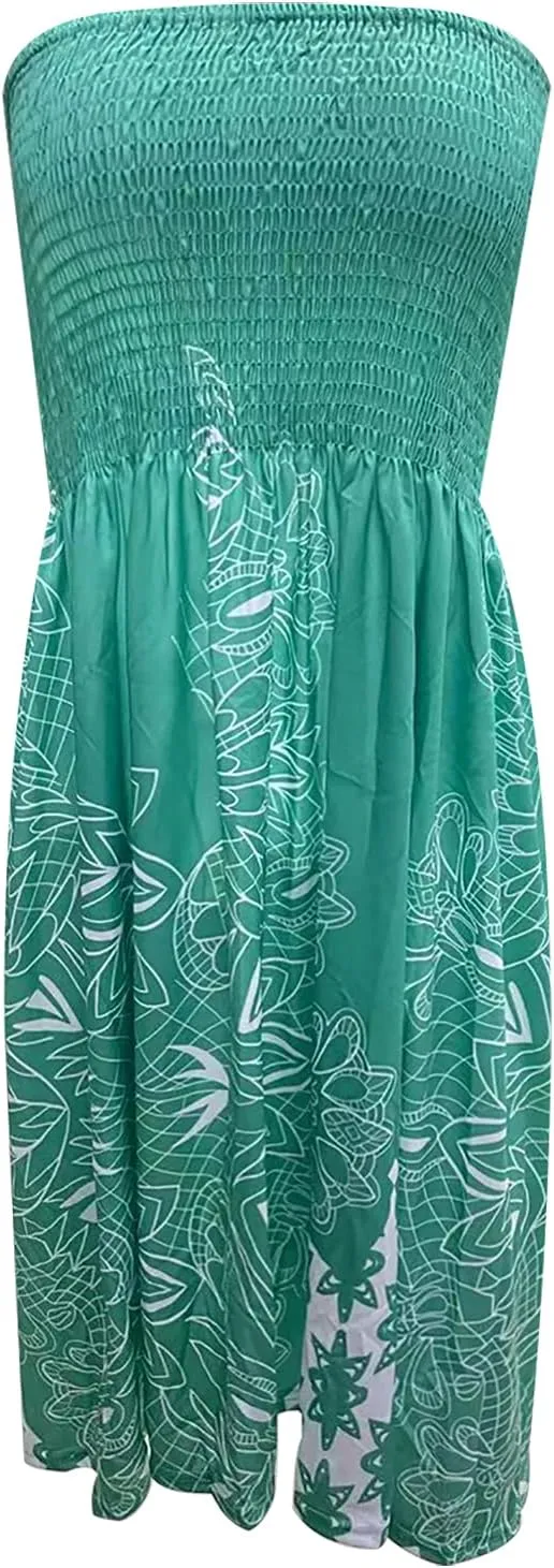 Zyyfly Tube Top Dress Women Summer Beach Coverup Stretch Smocked Strapless Dress
